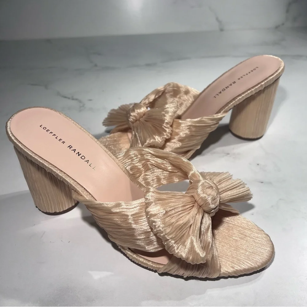 Loeffler Randall Penny Almond Pleated Fabric Knot Mule Heel Sandals - Picture 2 of 8